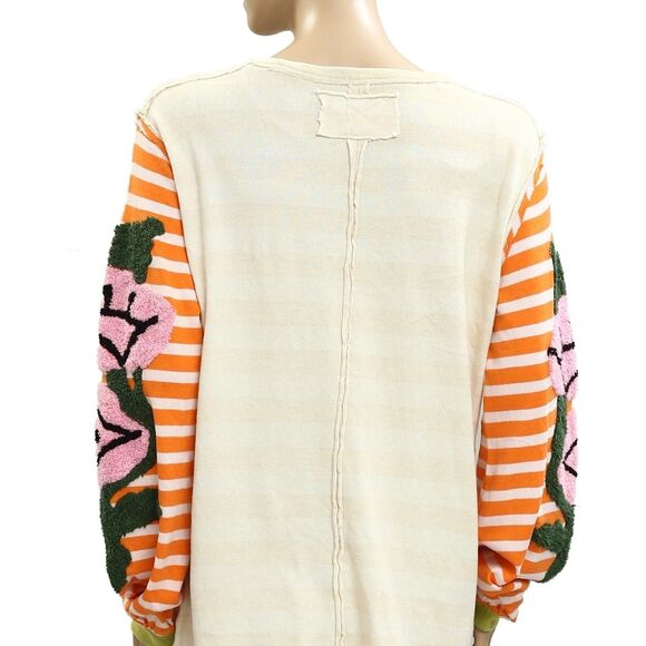 Free People We The Free Rose Stem Tee Tunic Top Embroidered Striped S NEW 283286 - Picture 8 of 9